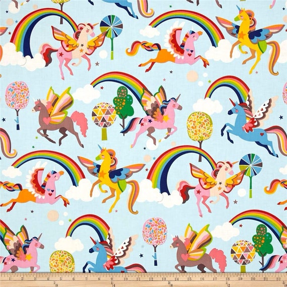Magic Rainbow Shine in Sky unicorn fabric