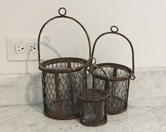 Set of three - Rustic candle / votive holder - modern farmhouse chic