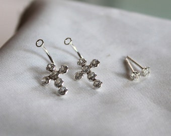 Handmade Silver Jacket Earrings Stud Cross Design