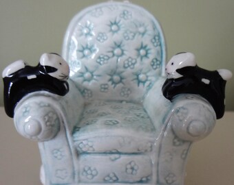 Cats Armchair Salt Shaker Porcelain Collectible