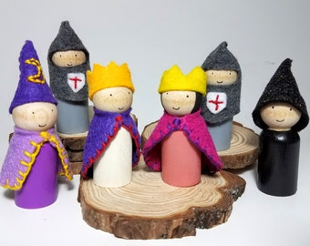 Waldorf Inspired Fairy tale Peg Doll Set, Wooden Castle Accessories, Wooden Block Accompaniment, Natural Toys, Waldorf Wooden Peg People