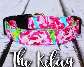 Lilly Pulitzer Inspired, Pink Collar, Floral Dog Collar, Chic Dog Collar, Girl Dog Collar, Girly, "The Kelcey"