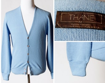 Vintage Men's Cardigan Sweater - Thane 70s Retro Medium M