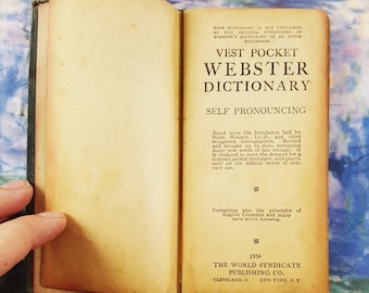 Webster's Dictionary New Census Edition 1934 Vest Pocket Dictionary, Antique Book, B0221