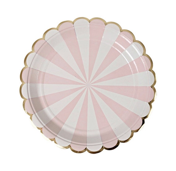 Set of 8 Blush Pink & Gold Paper Plates/Scalloped by SienaXCo