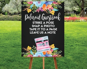 Wedding polaroid guestbook signage Custom chalkboard digital print in 8x10, 11x14, 16x20