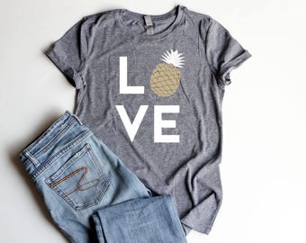 Pineapple LOVE Shirt Junior Fitted Pineapple Party Shirts Bridal Shower Pineapple Birthday Party Shirt Women Pineapple Summer Cute Shirt