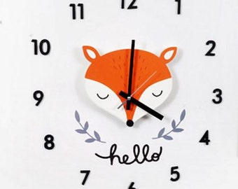 fox clock/diy kit fox decal wall clock/baby wall clock/kids wall clock/wall decor clock/clock wall decor/nursery wall decor/cute decal wall