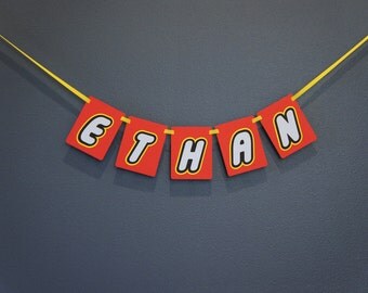 Custom LEGO -themed Birthday Banner Sign | Personalized Name, Birthday Party, Nursery Decor, Premium Double-Back | Black Red Yellow White