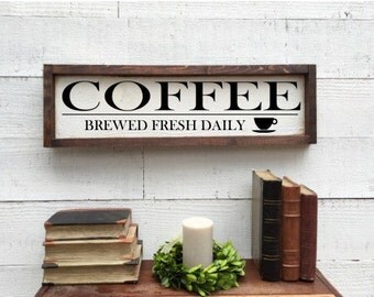 Coffee, brewed fresh daily, vintage kitchen Decor