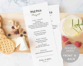 Wedding Menu Template, Printable Menu, Wedding Dinner Menu, DIY Menu Card, Instant Download, Editable PDF, Rustic Watercolor Branch Wreath
