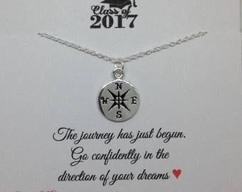 Compass Graduation Necklace . Graduation Gift . The Journey Has Just Begun Necklace . inspirational necklace