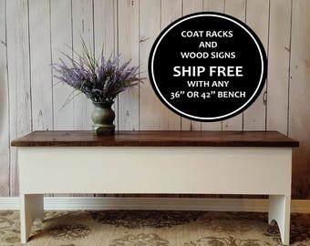 36" Entryway Storage Bench- Shoe Organization, Rustic, Small, Distressed Wood, Country, Farmhouse Decor, Mudroom, Bedroom, Cottage Furniture