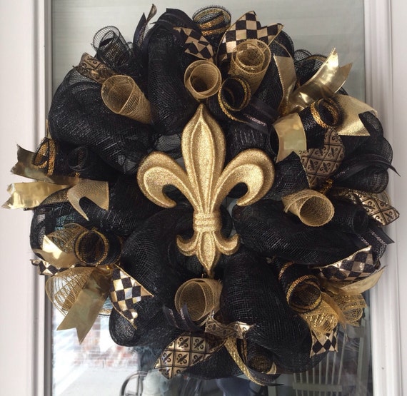 BLACK and GOLD FLEUR de Lis wreath saints