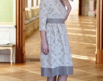 Linen dress for women Elegant dress Special occasions dress Original dress Women's dress Damask Jacquard dress Gallant dress Spring dress