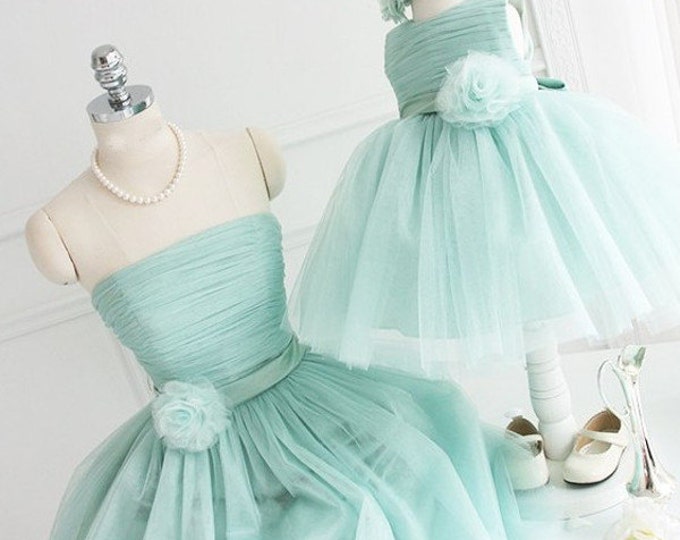 Mint Mother Daughter matching dress Mommy and Me Tutu dress Mom Baby Dress with Flower Dress for Wedding Ball Gowns Bridesmaid dress