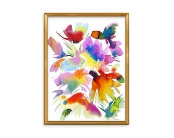 Original painting, 9"x12", watercolour flower, peinture abstraite, abstract flower, abstract wall art, Housewarming Gift, Anniversary Gift