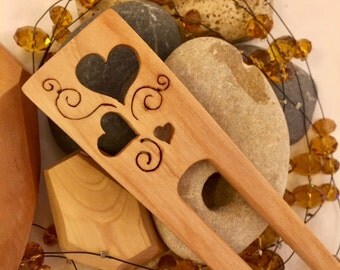 Wooden Hand Carved Hair Fork Hearts