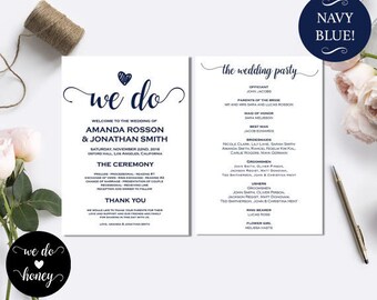 Wedding ceremony program template - Printable wedding ceremony program - Ceremony Printable Template - PDF Instant Download Menu WDH0056