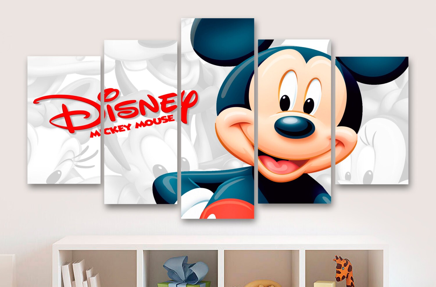 Mickey Mouse 5 Panel / Piece Canvas Wall Art Office