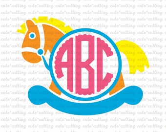 Horse toy monogram svg, Horse circle monogram svg, toy svg, dxf, jpeg, cutting files for Silhouette Cameo, Portrait, Curio, Cricut
