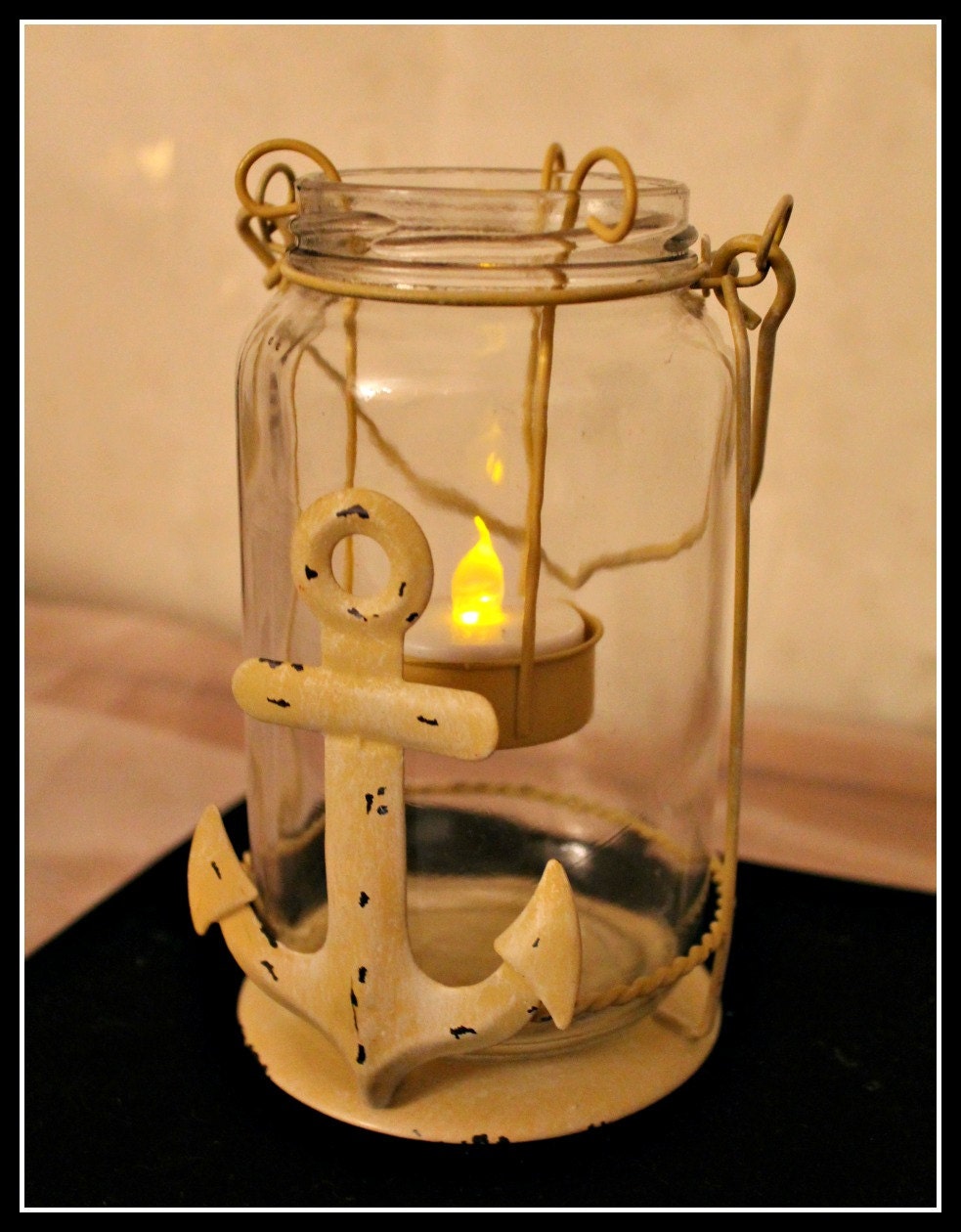 Vintage Anchor Ball Jar Candle Holder Metal Anchor Candle