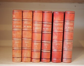 6 Big red antique hardback books for decoration