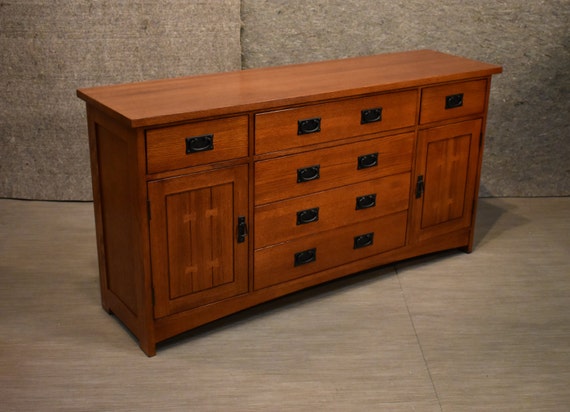 Mission Style Solid Oak Sideboard Buffet With Drawers And