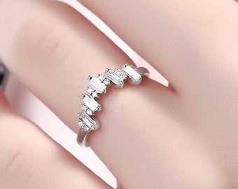 dainty diamond ring unique diamond wedding ring baguette curved wedding band delicate white gold ring geometric - Unique Wedding Ring dainty diamond ring unique diamond wedding ring baguette curved wedding band delicate white gold ring geometric - Unique Wedding Ring