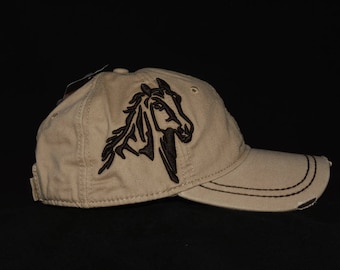 Light wheat hat with embroidered 3d Horse with name personalization
