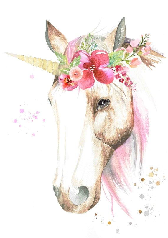 Download Watercolour Unicorn with Flower Crown Print