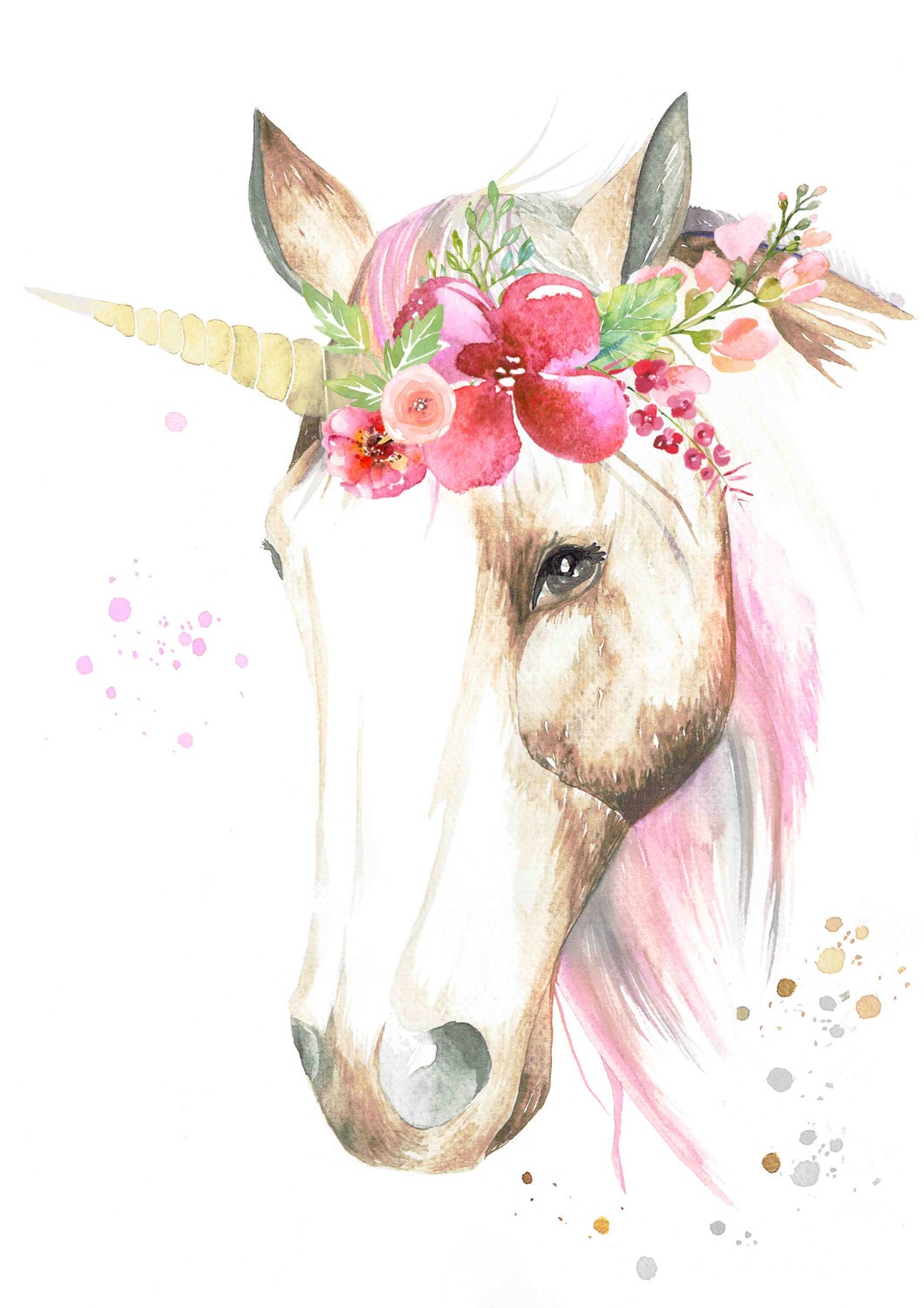 Watercolour Unicorn with Flower Crown Print