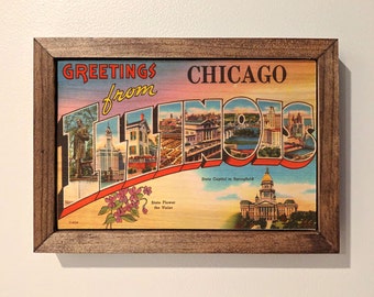Chicago Postcard Wooden Sign