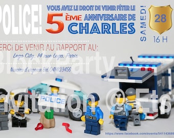 Invitation de fête d'anniversaire de Police de ville de Lego
