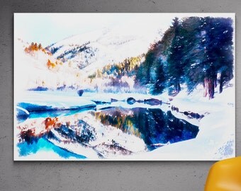 Lake view watercolor painting print,Giclee print,Digital painting,Wall decor,Wall art,Bird painting,
