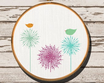 Modern Cross Stitch Pattern counted cross stitch pattern easy cross stitch pattern dandilion bird simple cross stich pattern
