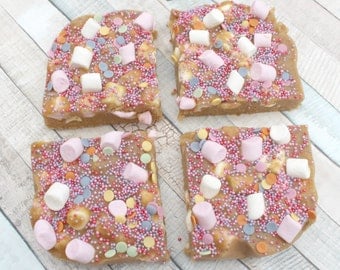 Chocolate biscuit slices, marshmallow rocky road, chocolate treat, birthday gift, edible gift, weekend treat, foodie gift, sprinkles,