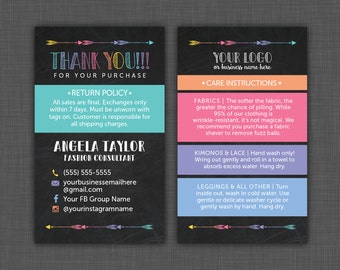 Lularoe Care Card, Black Lularoe Card, Care Instructions, Chalkboard Marketing, Custom Business Card