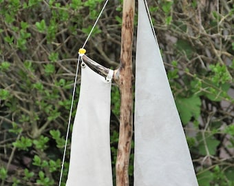Sailboat from driftwood, goat leather and amber - sailboot from driftwood, leather and amber