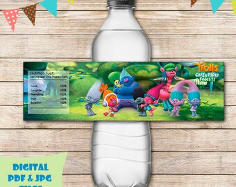Trolls water bottle labels trolls bottle label trolls trolls water bottle wrap trolls party favors trolls birthday trolls printable digital