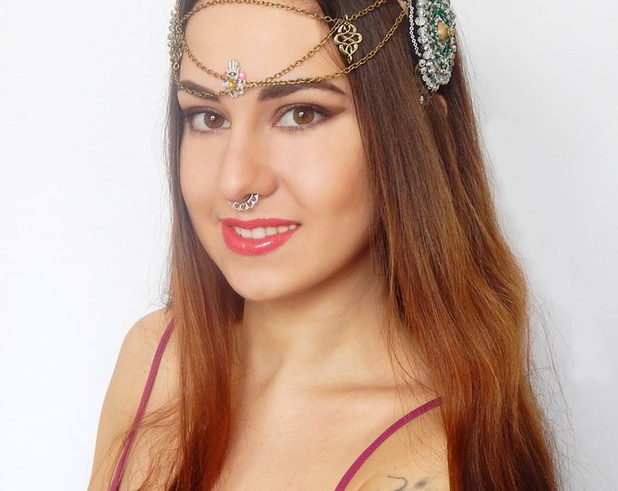 Tribal headdress, brown bronze headpiece, tribal belly dance accessories, tribal headband, tribal costume, medieval fairy fantasy headpiece