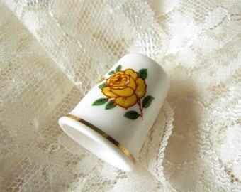 Thimble Mother gift Vintage bone china Thimble Sandford Flower thimble Yellow rose thimble Porcelain thimble Sewing gift Collectible thimble