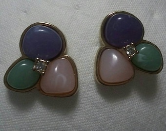 Reserved Avon vintage lavender pink and green stone pierced earrings