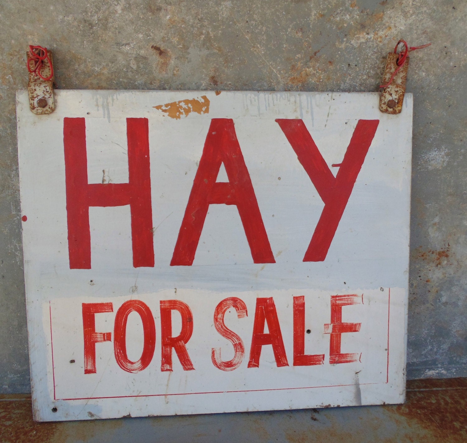 Vintage Sign HAY FOR SALE w/metal hinges Mid Century Farmhouse