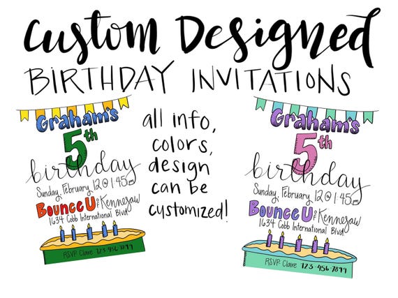 Custom Designed Birthday Invitations - Cake and Banner Design