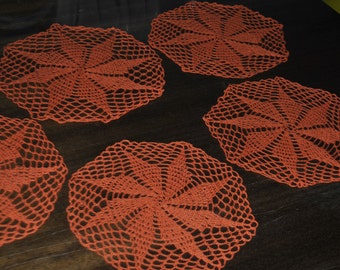 Crochet orange doily / 8.2 inches (21 cm)