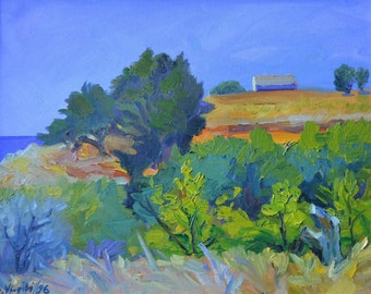 Landscape with yellow roof-oil on canvas