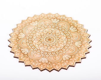 Wood Mandala, Wall Art, Home Decor, Wood shape, Wooden Ornament, Gift Tag,, Laser Cut Crafting Supplies, Wood charms, #2601