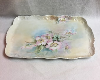 Limoges Hand-painted Peony Dresser Tray (#004)