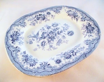 Asiatic Pheasant small platter or serving plate - blue & white ironstone transferware